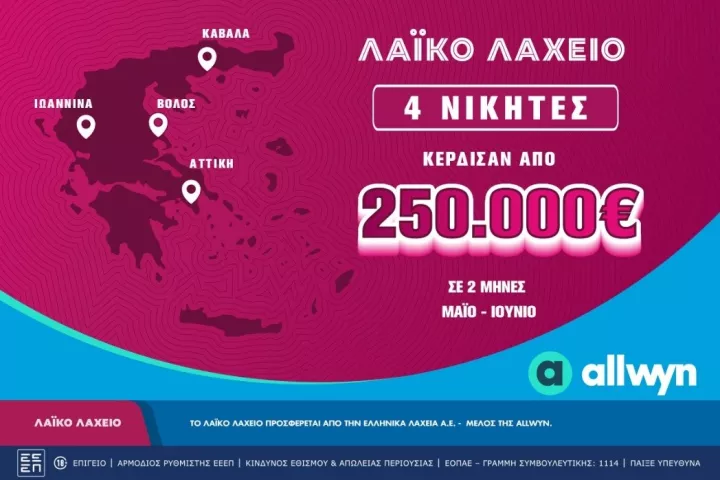 Λαϊκό Λαχείο: Τέσσερις μεγάλοι νικητές κέρδισαν από 250.000 ευρώ τους τελευταίους 2 μήνες - Την Τετάρτη 1 Ιουλίου η κλήρωση για συνολικά κέρδη μέχρι και 2 εκατ. ευρώ