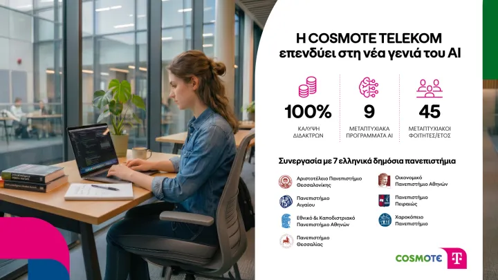 Η COSMOTE TELEKOM επενδύει σε μεταπτυχιακές σπουδές στην τεχνητή νοημοσύνη 