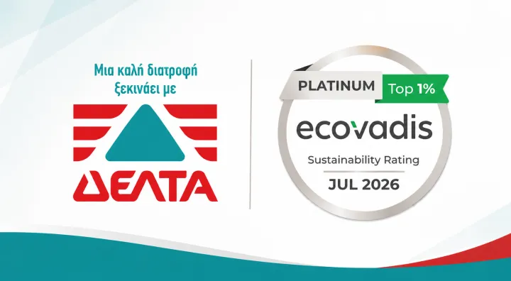 ΔΕΛΤΑ: Στο κορυφαίο 1% των εταιρειών παγκοσμίως σε θέματα βιωσιμότητας, με Platinum διάκριση από την EcoVadis